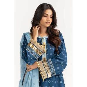 ชุดสูทผ้าซาตินสีน้ำเงิน 3 ชิ้น พิมพ์ลายทอง สำหรับผู้หญิง สไตล์ลำลองสำหรับใส่ทำงาน ตกแต่งด้วยกระดุม - Product Image 4