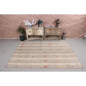 Tapis vintage 5,5x7 pieds, tapis turc, tapis à carreaux marron rouge - Product Image 2