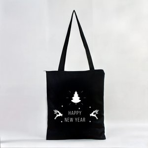 Bolsas de Lona Negras de Año Nuevo 14x16 (35x40 cm) de Color Sólido con Diseños Festivos Impresos Personalizados - Product Image 3