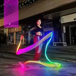 다채로운 빛나는 체육관 리본 댄스 Rgb 글로우 Led 포이 리본 밸리 댄스 핸드 소품 LED 리듬 체조 리본
