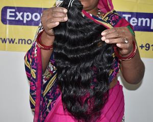 Extensions de cheveux humains du temple indien vierge brut 100% ondulés Style naturel cuticule alignée faisceaux Styles de corps droits couleur noire - Product Image 3