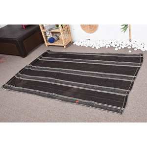 Alfombra de lana a rayas blanca y negra moderna para cabecera de entrada, felpa Rectangular de 4x5,9 pies con respaldo de látex, patrón de retazos de verano - Product Image 3