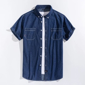 High Quality <b>Men's</b> Slim Cotton <b>Denim</b> <b>Shirts</b> Short Sleeve Summer & Autumn Clothing with Pockets ODM Supply - Product Image 1