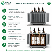 Transformateur immergé dans l'huile hermétique triphasé APEX S13-M 1000-2500 kVA 22 kV/400-415 V pour les projets EPC d'infrastructure 50/60 Hz