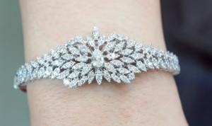 Moissanite <b>Bracelet</b> Bangle Women Wedding 18k White Gold Bridal Moissanite <b>Bracelet</b> Statement Cluster Gift for Her - Product Image 2