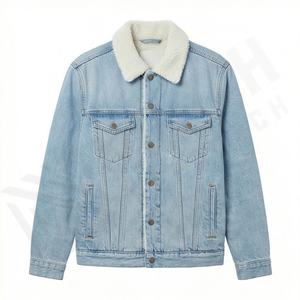 Veste en jean en tissu épais 14 oz, couleur unie personnalisable, manches longues, coupe décontractée, coupe-vent, manteau tendance - Product Image 1
