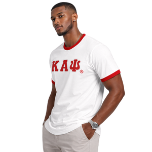 Camiseta Ringer Premium Blanca Bordada de Kappa Alpha Psi, Talla Real, Algodón Suave, Prenda Clásica de la Fraternidad Griega - Product Image 3