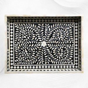 Elegante Bandeja de Servicio con Incrustaciones de Hueso y Resina, Especial para Desayuno, Vajilla y Decoración del Hogar, Bandeja de Servicio Estilo Rústico al Mejor Precio - Product Image 5