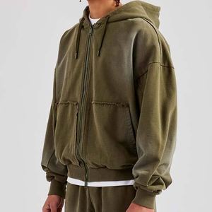 Pull à capuche en éponge française poids lourd personnalisé pour hommes, survêtement grande taille délavé à l'acide, imprimé et respirant pour l'hiver - Product Image 3