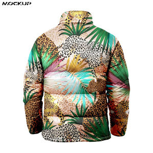Chaqueta acolchada deportiva ligera con estampado de sublimación completa para hombre, chaqueta acolchada con logotipo frontal y cuello levantado - Product Image 2