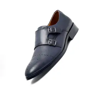 Çift mavi keşiş kayış erkek ayakkabısı tasarımcı elbise ayakkabı erkekler toptan erkekler için rahat elbise ayakkabı