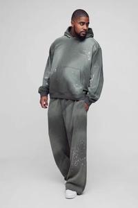 Fabricant de vêtements, survêtement en coton vintage pour femmes, lavage à l'acide, délavé au soleil, imprimé bouffant, 2 pièces, sweat-shirt et pantalon évasé - Product Image 3