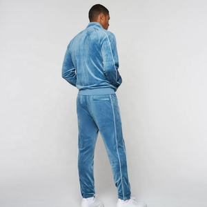 Personalización Moda Zip up Chándal Diseño de línea apilada Joggers Set Hombres Velour Sudadera y pantalones de chándal Traje para hombre - Product Image 4