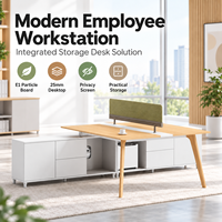 Bureau de direction long avec armoire basse intégrée et écran de confidentialité en tissu pour bureau d'entreprise