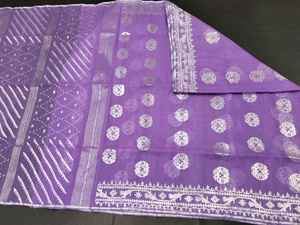 Trendy Deshi Dhakai Jamdani Sharee Calidad de exportación para mujeres JAMDANI FABRIC Azul ROJO VERDE Golden Sky Blue de Bangladesh - Product Image 6