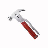 Hache multifonctionnelle en acier inoxydable et bois coloré de 17 cm, outil automobile, hache de camping extérieure, marteau à griffes coniques polyvalent pour verre et clous