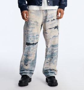 Jean baggy homme taille haute en toile imprimé, style déchiré, respirant, écologique, délavé à l'acide, personnalisable – Meilleures ventes – Fabricant - Product Image 1