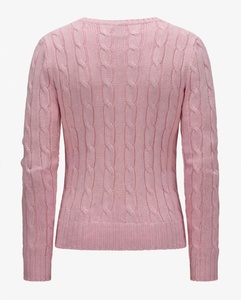 Pink Jacquard <b>Cable</b> <b>Knit</b> Breathable Pullover <b>Sweater</b> Women Crew Neck Full Sleeve Embroidery Logo Front 100% Acrylic Autumn - Product Image 4