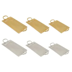 Plateau de service de table de service alimentaire Plateau rectangulaire en métal fini nickelé avec poignée - Product Image 3