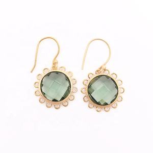 Pendientes colgantes de amatista púrpura chapados en oro hechos a mano, joyería de piedras preciosas para mujer con forma de flor, Pendientes colgantes de moda, alambre para la oreja - Product Image 4