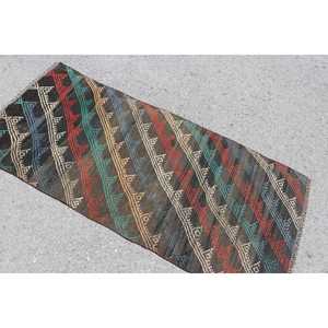 Tapis turc 2,6 x 5,8 pieds, tapis Kilim, tapis à bordure rouge en laine - Product Image 4
