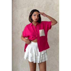 Chemise en lin fuchsia Topshow avec poche appliquée - FUCHSIA LIN RAW POCKET - Product Image 1