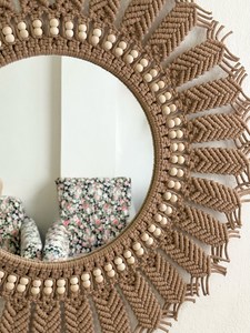Miroir mural durable en macramé, finition naturelle décorative à la mode, design créatif, décoration d'intérieur - Product Image 5
