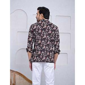 Kurta court en coton imprimé décontracté pour hommes avec manches longues - Product Image 5