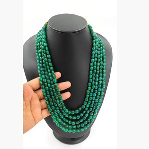 Collier de perles d'onyx vert fait à la main, 5 couches de pierres précieuses, perles de pierre naturelle Boho, collier épais - Product Image 4