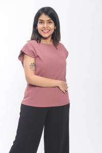 Chic Waffle Knit Cap Sleeve Mujeres Top Ajuste relajado Ligero Cuello redondo Oficina Casual Tela texturizada Uso diario al por mayor - Product Image 3