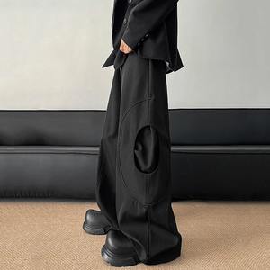 Pantalons décontractés pour hommes de couleur unie conception de trou Niche Droite jambe large Style coréen automne hiver bas masculin - Product Image 6