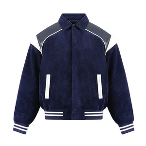 Chaqueta Universitaria Personalizada para Hombre, 100% Poliéster/Algodón, Color Azul Marino, Ecológica, Reversible, con Parches Bordados en la Parte Delantera - Product Image 1