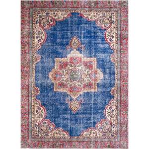 Alfombra de Lana Azul Vintage Hecha a Mano Pae-2249, Rectangular, con Medallón, de Altura Media, Abstracta, para Sala de Estar, Pasillo, para Adolescentes - Product Image 1