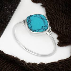Best Selling New Design 925 Sterling Silver Natural Turquoise Gemstone Cushion Shape <b>Ring</b> for Woman <b>Girls</b> Handmade Boho Jewelry - Product Image 2
