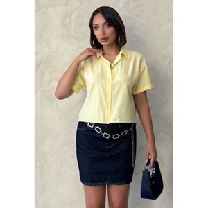 Blusa de Mujer TOPSHOW con Detalle de Mariposa Amarilla, Tejida, al por Mayor - Mezcla de Algodón y Poliéster para Uso Casual y Diario - Product Image 1