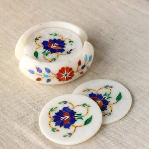 Posavasos de mármol hecho a medida con incrustaciones, ideal para tiendas decorativas para el hogar para reventa - Product Image 2