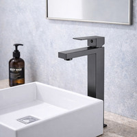 Keran Wastafel Modern Tanpa Sentuh, Bahan Stainless Steel 304, Model Kotak, Pemasangan di Atas Meja, Satu Lubang, Air Panas Dingin, Keran Kamar Mandi, Keramik Metered