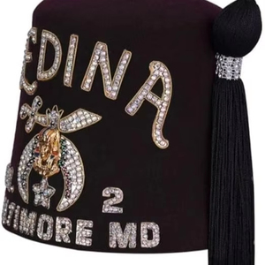 Sombrero Shriners Fez 2025 - Color Granate con Pedrería Blanca Brillante y Personalización, Sombreros Fez Masónicos, Servicio OEM - Product Image 1