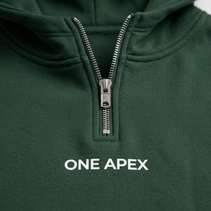 Sweat-shirt à capuche surdimensionné vert forêt premium, demi-zip, en molleton épais, personnalisable OEM ODM, vente en gros, streetwear - Product Image 2