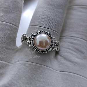 Bague en perle de pêche, bague de promesse en argent sterling 925 faite à la main - Product Image 4