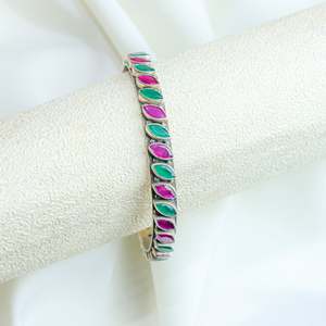 925 Silver Fine Bangle Asama Semi Precious <b>Ruby</b> and Emerald Single Piece From Luxury Collection - Product Image 5