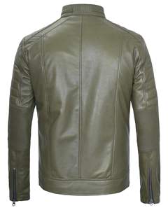 Chaqueta de bombardero de invierno ajustada para hombre, cuello levantado, cremallera frontal asimétrica, abrigo de motorista con logotipo inspirado en motocicletas, Material de piel de vaca - Product Image 2