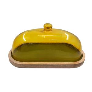 Soporte para pasteles de vidrio y madera de primera calidad con cúpula, herramientas para pasteles de Color amarillo para decoración de eventos y cocinas - Product Image 1