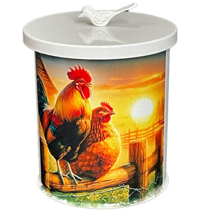 Boîte de coq ronde en métal avec couvercle Boîte de soleil ronde en métal Boîte hermétique pour cuisine ferme et jardin - Product Image 1