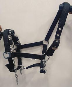 Halter de cheval de contrôle complet en nylon PP avec nubuck rembourré et matériel argenté licou de cheval de style selle anglaise avec chaîne de contrôle - Product Image 2