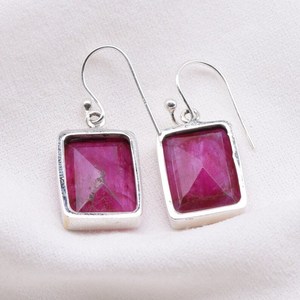 Pendientes de Plata de Ley 925 con Gema Rectangular Facetada, Joyería Hecha a Mano, Regalo Elegante para Mujer - Product Image 2