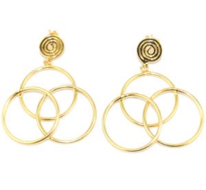 Boucles d'oreilles pendantes en laiton plaqué or 18 carats, style fil en spirale, motif cercle tribal, en quartz hydro, coupe à carreaux, design unique, vente en gros - Product Image 1