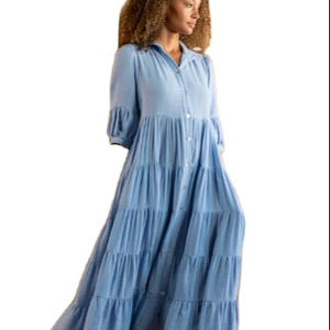 Vestido largo liso con cuello alto para mujer, vestidos largos con volantes y botones - Product Image 1