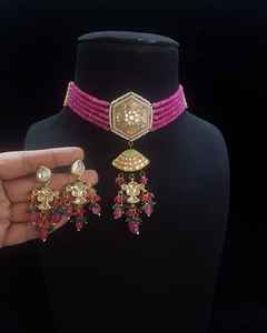 Conjunto de joyas étnicas de piedra Kundan, ropa de fiesta de Boda nupcial india, Gargantilla Kundan, collar, pendientes largos, compromiso, aniversario - Product Image 1