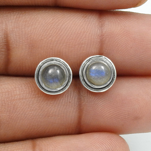 Blue Sheen Round Shape Gemstone Natural Labradorite Stone Bezel <b>Set</b> in 925 Sterling <b>Silver</b> <b>Stud</b> <b>Earrings</b> Fine Jewelry for Women - Product Image 5